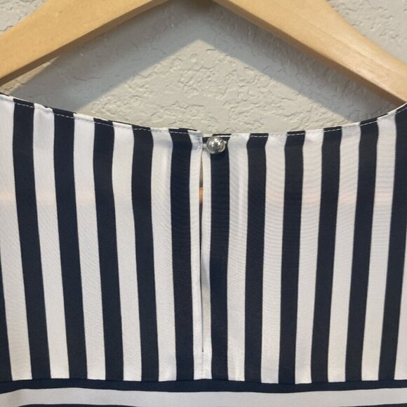 Christopher Banks XL Petite Striped Short Sleeve Blouse Round Neck Navy Nautical - Picture 8 of 11